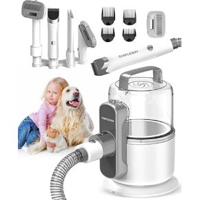 Dog Vacuum Grooming Kit for Shedding: Professional Hair Clippers Pet Groomer - Strong Suction Cleaner Deshedding Tool Fur Brush Attachment Trimmer for Home Cat (Pale White) in Kuwait