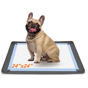 Dog Pee Pad Holder for Small Dogs,24"x 24" Non Slip Silicone Puppy Pad Holder with Magnetic Snaps Reusable High Edge Dog Potty Tray Indoor Puppy Toliet Training Mat in Kuwait