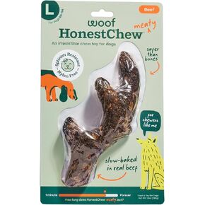 مضغ WOOF HonestChew Meaty Antler للكلاب - مصنوع من طبقة خارجية من لحم البقر الحقيقي ومكونات نباتية طبيعية - مقاومة للشظايا - أكثر أمانًا من الجلود الخام وعظام الكلاب - كبير in Kuwait