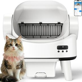 Self Cleaning Cat Litter Box for Multiple Cats, Open-Top Automatic Litter Box, App Control, Safety Sensors, Hands-Free Large Capacity 10L Waste Bin, Ultra-Quiet in Saudi Arabia