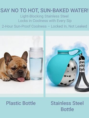 Portable Dog Water Bottle for Small Dogs: 285ml 2-in-1 Insulated Compact Leak-Proof Stainless Steel Round Water Dispenser with Collapsible Bowl for Daily Walks, Short Hikes & Travel in Saudi Arabia