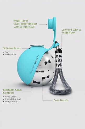 Portable Dog Water Bottle for Small Dogs: 285ml 2-in-1 Insulated Compact Leak-Proof Stainless Steel Round Water Dispenser with Collapsible Bowl for Daily Walks, Short Hikes & Travel in Saudi Arabia