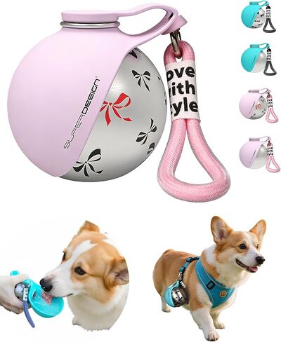 Portable Dog Water Bottle for Small Dogs: 285ml 2-in-1 Insulated Compact Leak-Proof Stainless Steel Round Water Dispenser with Collapsible Bowl for Daily Walks, Short Hikes & Travel in Saudi Arabia