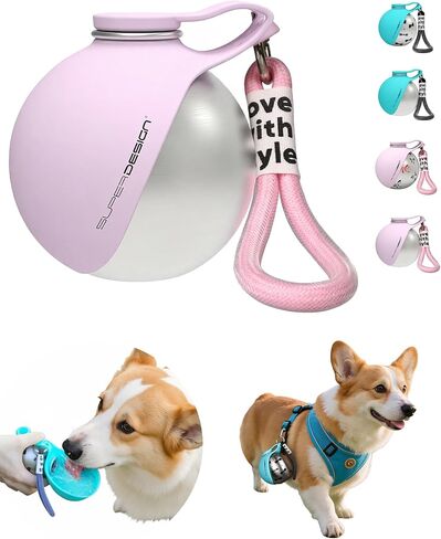 Portable Dog Water Bottle for Small Dogs: 285ml 2-in-1 Insulated Compact Leak-Proof Stainless Steel Round Water Dispenser with Collapsible Bowl for Daily Walks, Short Hikes & Travel in Saudi Arabia