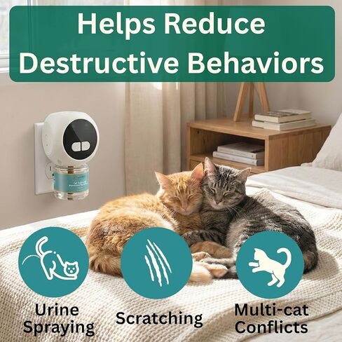60-Day Cat Calming Diffuser Kit – 2-Pack | 2 Pheromone Diffuser + 2 Refills (48ml Each) | Reduces Anxiety, Spraying, Scratching & Meowing | Timer Modes to Extend Refill Life in Kuwait