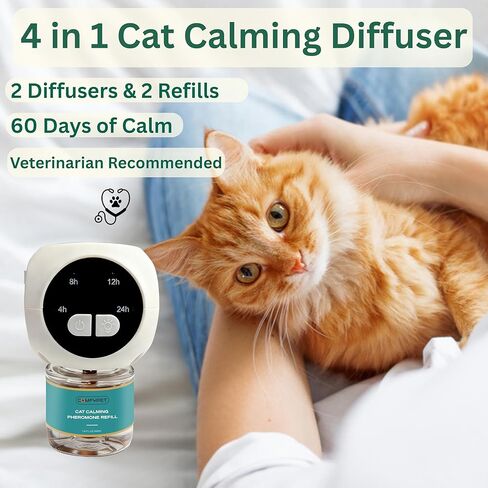 60-Day Cat Calming Diffuser Kit – 2-Pack | 2 Pheromone Diffuser + 2 Refills (48ml Each) | Reduces Anxiety, Spraying, Scratching & Meowing | Timer Modes to Extend Refill Life in Kuwait
