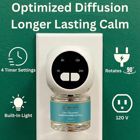 60-Day Cat Calming Diffuser Kit – 2-Pack | 2 Pheromone Diffuser + 2 Refills (48ml Each) | Reduces Anxiety, Spraying, Scratching & Meowing | Timer Modes to Extend Refill Life in Kuwait