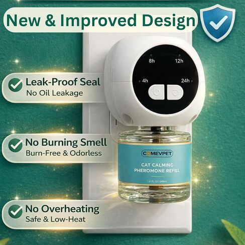 60-Day Cat Calming Diffuser Kit – 2-Pack | 2 Pheromone Diffuser + 2 Refills (48ml Each) | Reduces Anxiety, Spraying, Scratching & Meowing | Timer Modes to Extend Refill Life in Kuwait