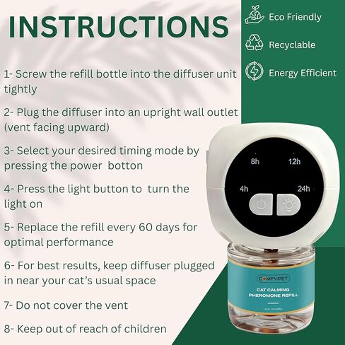 60-Day Cat Calming Diffuser Kit – 2-Pack | 2 Pheromone Diffuser + 2 Refills (48ml Each) | Reduces Anxiety, Spraying, Scratching & Meowing | Timer Modes to Extend Refill Life in Kuwait