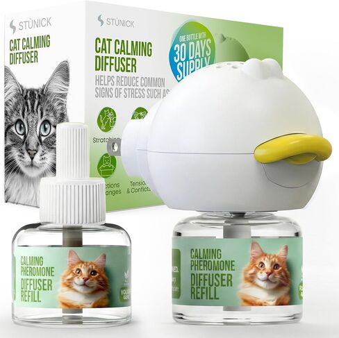 STÙNICK Cat Calming Diffuser 1 Diffuser and 2 Reffils 60-Day - Cat Pheromone Diffuser for Stress, Pee Spraying, Cat Fighting, Aggression, Excessive Meowing & Scratching - 60-Day Refill Included in Kuwait