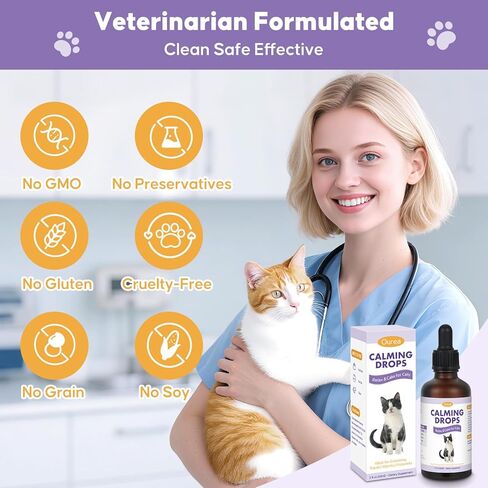 قطرات مهدئة للقطط أثناء السفر وزيارات الطبيب البيطري - مكمل طبيعي مع الميلاتونين وجذور الناردين، يدعم الاسترخاء والراحة والسلوك الهادئ في المواقف العصيبة in Kuwait