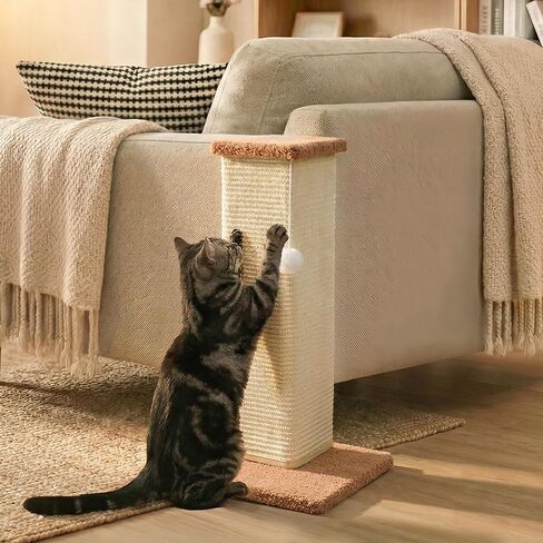 PETKARAY Couch Corner Cat Scratcher, 28.5" Sisal Scratching Post for Indoor Cats, Corner Wall Scratch Pad for Furniture Protection, Plush Base, Large in Saudi Arabia