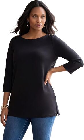 Jessica London Women's Plus Size Boatneck Tunic Top 3/4 Sleeve Shirt Loose Fit in Saudi Arabia