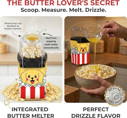 Fun Popcorn Machine Air Popper – Hot Popcorn Maker Air Popper Electric with Butter Melting Tray – Mini Electric Maker - Dog Mom Gifts for Women, Home, Kids Movie Night - Oil Free Snacks in Kuwait