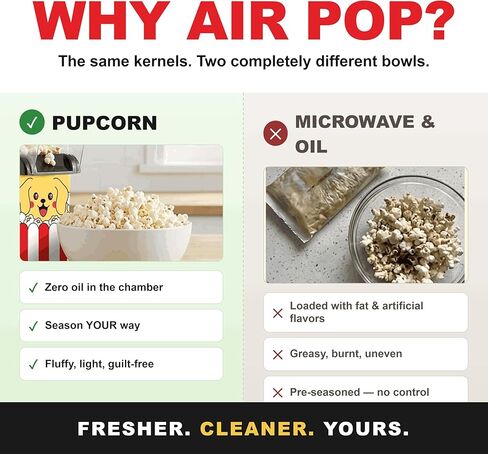 Fun Popcorn Machine Air Popper – Hot Popcorn Maker Air Popper Electric with Butter Melting Tray – Mini Electric Maker - Dog Mom Gifts for Women, Home, Kids Movie Night - Oil Free Snacks in Kuwait