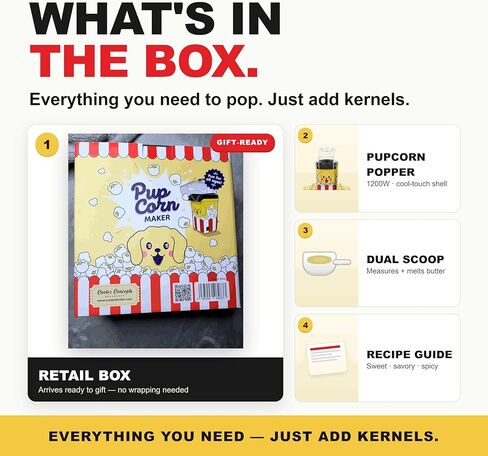 Fun Popcorn Machine Air Popper – Hot Popcorn Maker Air Popper Electric with Butter Melting Tray – Mini Electric Maker - Dog Mom Gifts for Women, Home, Kids Movie Night - Oil Free Snacks in Kuwait