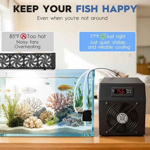 Small Aquarium Chiller 15gal/60L, Quiet Water Chiller for Household Fish Tanks Coral Reef Axolotl Hydroponics, Fish Tank Chiller 110V with Water Pump in Kuwait