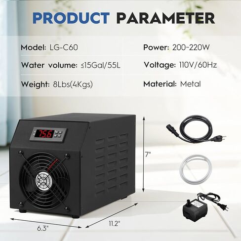 Small Aquarium Chiller 15gal/60L, Quiet Water Chiller for Household Fish Tanks Coral Reef Axolotl Hydroponics, Fish Tank Chiller 110V with Water Pump in Kuwait