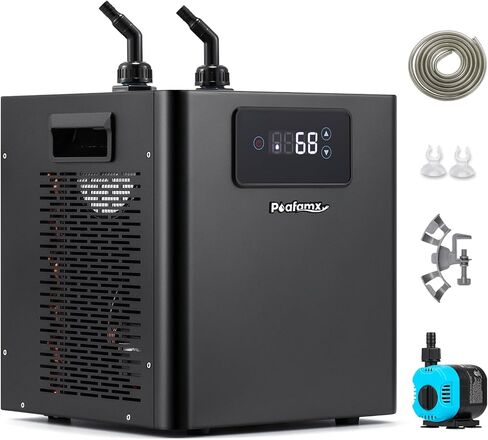 مبرد حوض السمك Poafamx 1/3 حصان، مبرد مياه 79 جالون مع شاشة LED مطورة، مضخة مياه وأنابيب، مبرد حوض السمك الهادئ لنظام الزراعة المائية المائية لخزان الأسماك Axolotl Coral in Kuwait