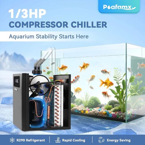 مبرد حوض السمك Poafamx 1/3 حصان، مبرد مياه 79 جالون مع شاشة LED مطورة، مضخة مياه وأنابيب، مبرد حوض السمك الهادئ لنظام الزراعة المائية المائية لخزان الأسماك Axolotl Coral in Kuwait