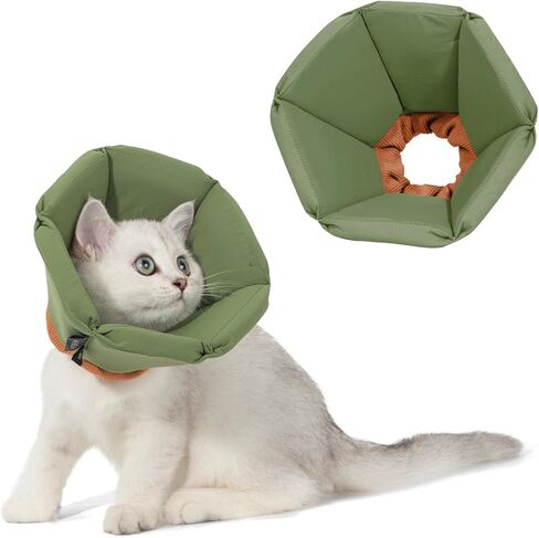 Cat Cone Collar Soft - Adjustable Recovery Collar for Cats & Small Dogs,Cute Waterproof E-Colar to Stop Licking & Scratching After Surgery Elizabethan Neck Cone(Green,L) in Kuwait