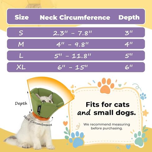 Cat Cone Collar Soft - Adjustable Recovery Collar for Cats & Small Dogs,Cute Waterproof E-Colar to Stop Licking & Scratching After Surgery Elizabethan Neck Cone(Green,L) in Kuwait