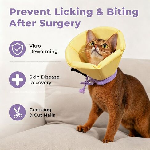 Cat Cone Collar Soft - Adjustable Recovery Collar for Cats & Small Dogs,Cute Waterproof E-Colar to Stop Licking & Scratching After Surgery Elizabethan Neck Cone(Green,L) in Kuwait