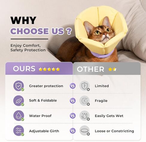 Cat Cone Collar Soft - Adjustable Recovery Collar for Cats & Small Dogs,Cute Waterproof E-Colar to Stop Licking & Scratching After Surgery Elizabethan Neck Cone(Green,L) in Kuwait