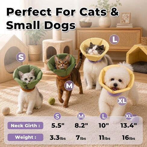 Cat Cone Collar Soft - Adjustable Recovery Collar for Cats & Small Dogs,Cute Waterproof E-Colar to Stop Licking & Scratching After Surgery Elizabethan Neck Cone(Green,L) in Kuwait