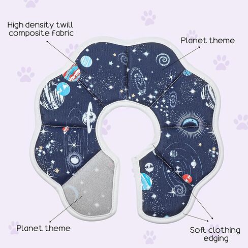 Soft Cat Cone Collar for Cats - Adjustable Recovery Cone After Surgery, Comfortable Elizabethan Collar to Stop Licking for Kittens & Puppies, Polyester, Blue with Space Print (M,10.63 in) in Kuwait