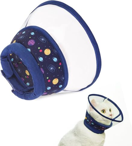 PUPTECK Cat Cone Collar Soft for Neck, Pet Recovery Collar to Stop Licking After Surgery, Adjustable Elizabethan Pet Collar for Small Medium Cats Kittens, NavyBlue M in Kuwait