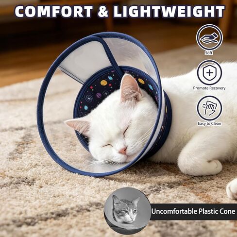 PUPTECK Cat Cone Collar Soft for Neck, Pet Recovery Collar to Stop Licking After Surgery, Adjustable Elizabethan Pet Collar for Small Medium Cats Kittens, NavyBlue M in Kuwait