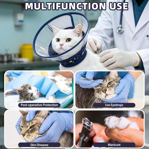 PUPTECK Cat Cone Collar Soft for Neck, Pet Recovery Collar to Stop Licking After Surgery, Adjustable Elizabethan Pet Collar for Small Medium Cats Kittens, NavyBlue M in Kuwait