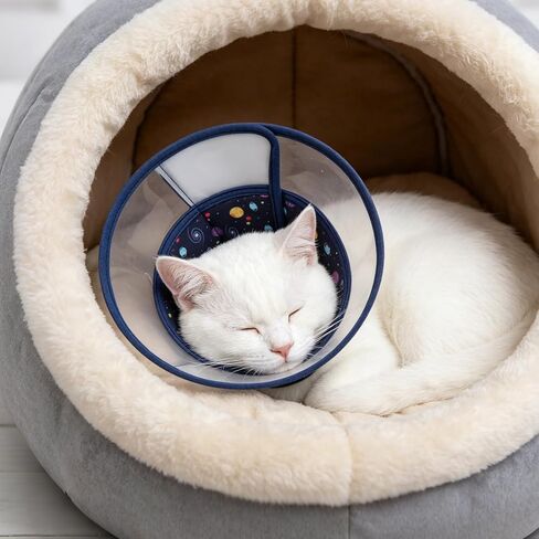 PUPTECK Cat Cone Collar Soft for Neck, Pet Recovery Collar to Stop Licking After Surgery, Adjustable Elizabethan Pet Collar for Small Medium Cats Kittens, NavyBlue M in Kuwait