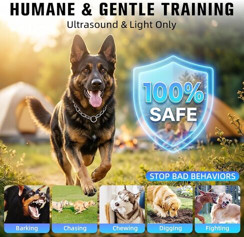 أجهزة منع نباح الكلاب، 3X-Fast Anti Barking، نطاق 50 قدمًا، شاشة LCD، مصباح يدوي LED، شحن من النوع C، أداة تدريب محمولة لتصحيح السلوكيات السيئة in Kuwait