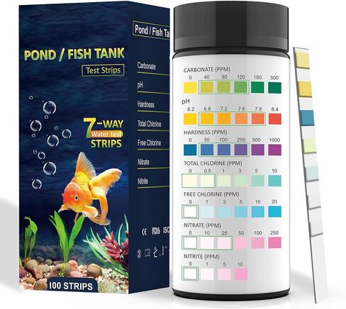 Aquarium Test Kits(100 Strips)-7 in 1 Fish Tank Water Freshwater&Saltwater Quality Test with pH, Carbonate, Alkalinity, Hardness, Chlorine, Nitrite, Nitrate in Kuwait