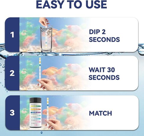 Aquarium Test Kits(100 Strips)-7 in 1 Fish Tank Water Freshwater&Saltwater Quality Test with pH, Carbonate, Alkalinity, Hardness, Chlorine, Nitrite, Nitrate in Kuwait