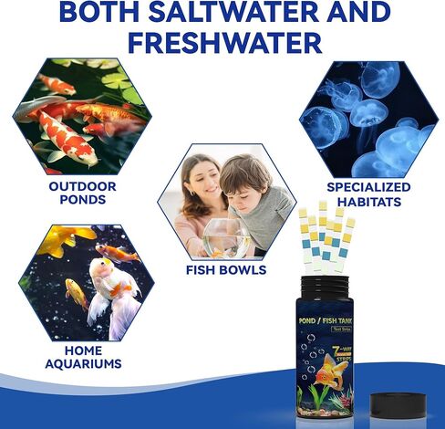 Aquarium Test Kits(100 Strips)-7 in 1 Fish Tank Water Freshwater&Saltwater Quality Test with pH, Carbonate, Alkalinity, Hardness, Chlorine, Nitrite, Nitrate in Kuwait
