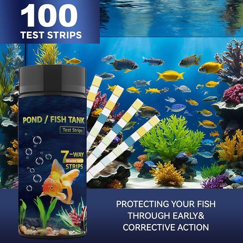 Aquarium Test Kits(100 Strips)-7 in 1 Fish Tank Water Freshwater&Saltwater Quality Test with pH, Carbonate, Alkalinity, Hardness, Chlorine, Nitrite, Nitrate in Kuwait