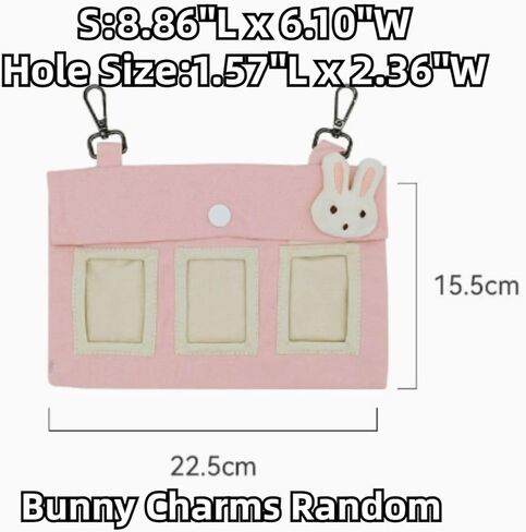 Rabbit Hay Feeder Bag with Cute Pendant, Storage Guinea Pig Feeder Rack Bag, Large Capacity Cotton Canvas Hanging Bag for Bunnies Chinchillas Guinea Pigs (Pink,S) in Saudi Arabia