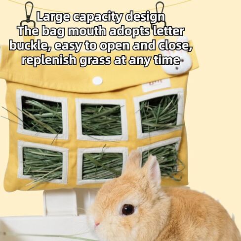 Rabbit Hay Feeder Bag with Cute Pendant, Storage Guinea Pig Feeder Rack Bag, Large Capacity Cotton Canvas Hanging Bag for Bunnies Chinchillas Guinea Pigs (Pink,S) in Saudi Arabia