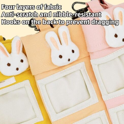Rabbit Hay Feeder Bag with Cute Pendant, Storage Guinea Pig Feeder Rack Bag, Large Capacity Cotton Canvas Hanging Bag for Bunnies Chinchillas Guinea Pigs (Pink,S) in Saudi Arabia