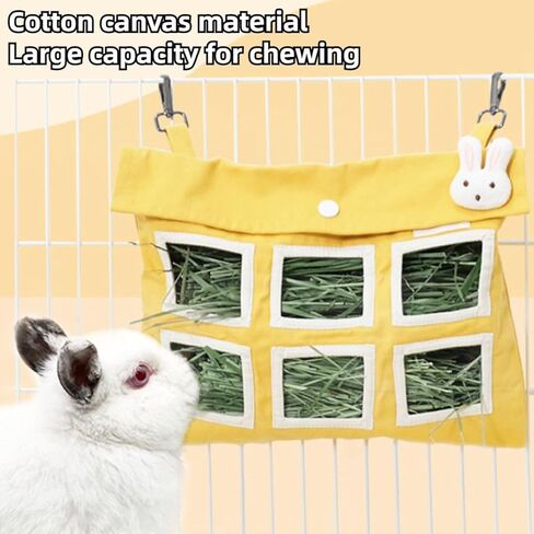 Rabbit Hay Feeder Bag with Cute Pendant, Storage Guinea Pig Feeder Rack Bag, Large Capacity Cotton Canvas Hanging Bag for Bunnies Chinchillas Guinea Pigs (Pink,S) in Saudi Arabia