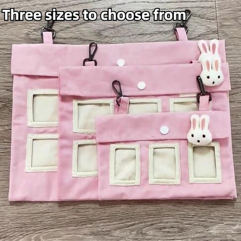 Rabbit Hay Feeder Bag with Cute Pendant, Storage Guinea Pig Feeder Rack Bag, Large Capacity Cotton Canvas Hanging Bag for Bunnies Chinchillas Guinea Pigs (Pink,S) in Saudi Arabia