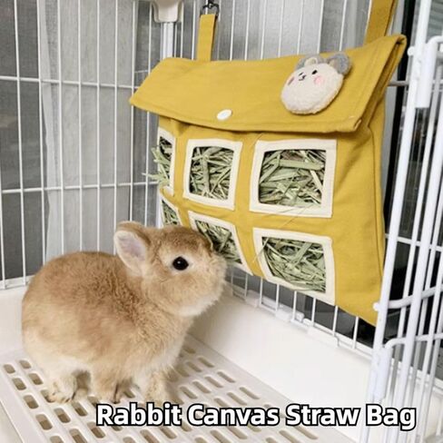 Rabbit Hay Feeder Bag with Cute Pendant, Storage Guinea Pig Feeder Rack Bag, Large Capacity Cotton Canvas Hanging Bag for Bunnies Chinchillas Guinea Pigs (Pink,S) in Saudi Arabia