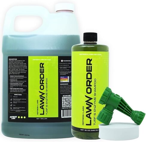 منظف ​​العشب الصناعي ومزيل الرائحة من LawN Order - يعمل بالإنزيم، آمن للحيوانات الأليفة والأطفال، يزيل روائح فوضى الحيوانات الأليفة (1 جالون + 32 أونصة + خرطوم) in Kuwait