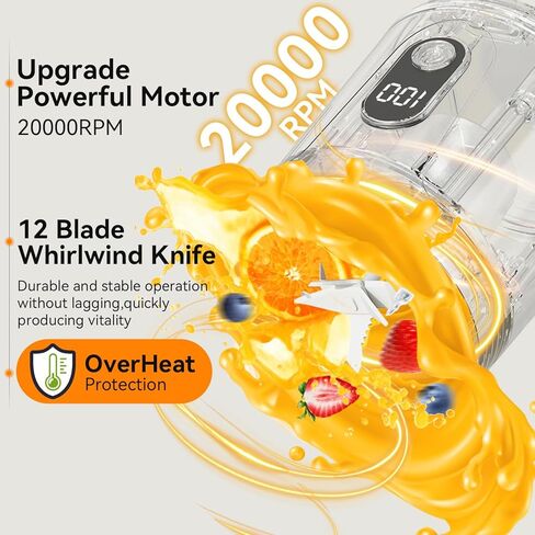 عصارة USB كهربائية شخصية محمولة، خلاط صغير محمول سعة 600 مل للمخفوقات والعصائر، 12 شفرة رائعة للخلط، مدمج، مريح ومتعدد الاستخدامات (أبيض) in Kuwait