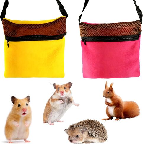 2-Pack Sugar Glider Pouch & Hamster Leash, Adjustable Rat/Bearded Dragon Carrier Bonding Bag—Portable Dwarf Hamster Travel Cage Accessories（Pink & Yellow） in Kuwait