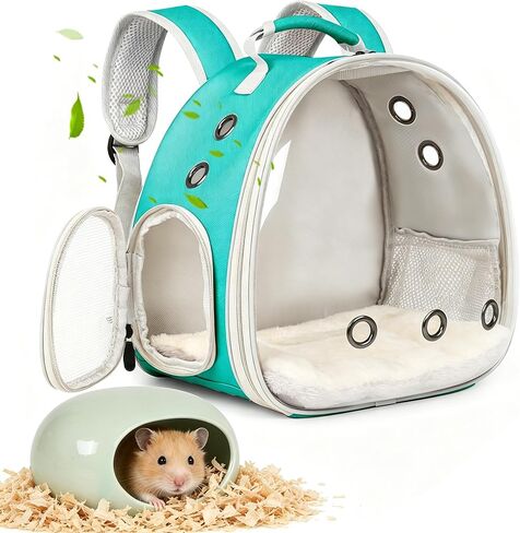 2-Pack Small Animal Backpack Carrier & Ceramic Hamster Hideout for Cooling Summer, Hamster House and Habitat Cool Bed for Other Similar-Size Small Pet Gerbil Rat Chinchilla in Kuwait