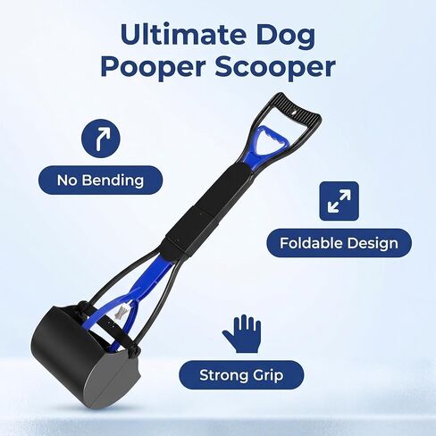 Pooper Scooper for Large Small Dogs, Folding Dog Poop Scooper, Sturdy Spring and Premium Materials，Easy to Use for Grass, Dirt, Gravel Pick Up Shovel (Blue) in Kuwait